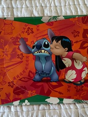 Disney Lilo & Stitch Serving Tray with Green Floral Border and Red Logo